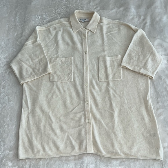 NEW NakedCashmere Ecru Rue Button-Up Cashmere Top Cream White Shirt - Picture 13 of 14